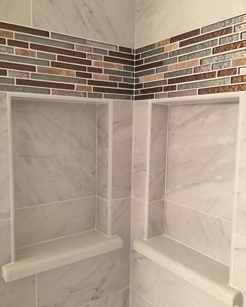 custom shower shelf glass tile